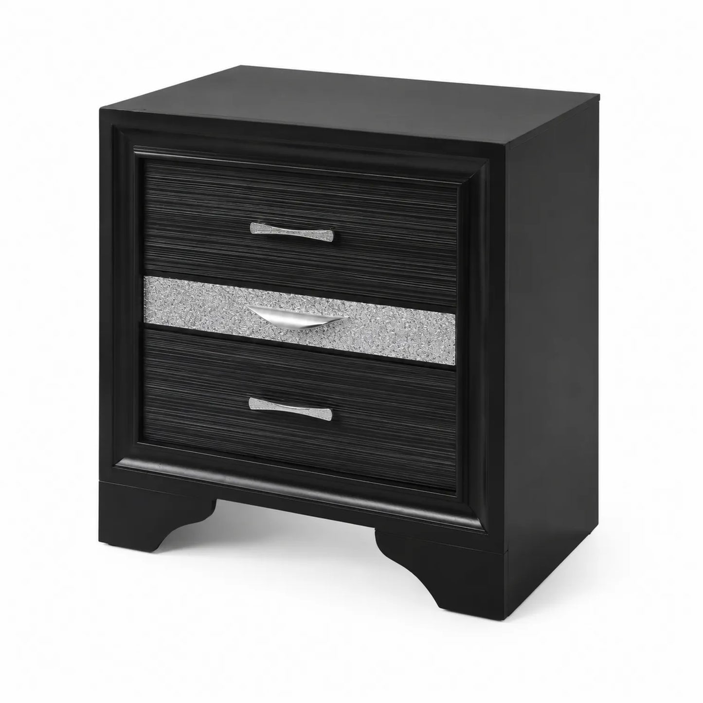 Table de chevet avec tiroirs en bois noir et argent