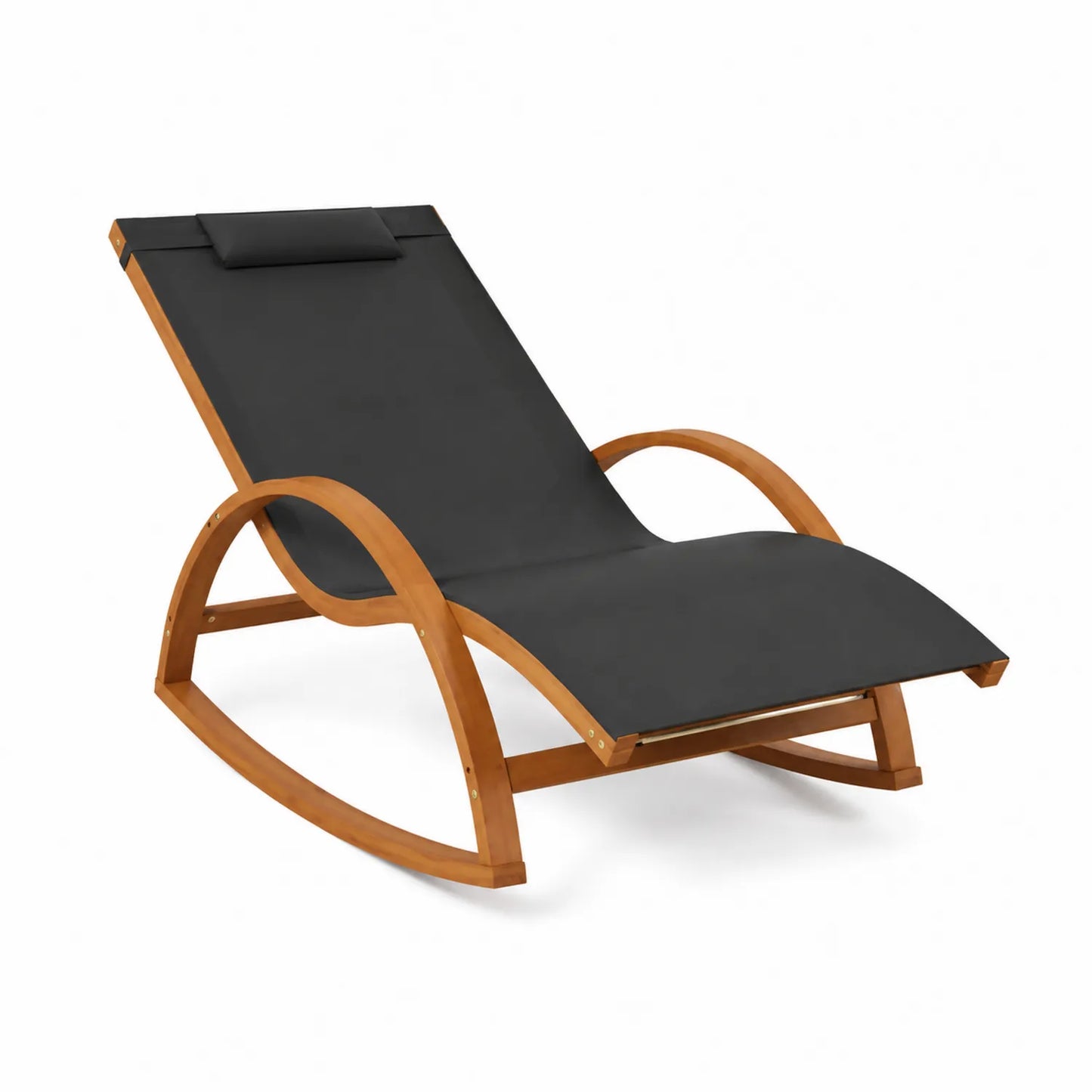 Transat à bascule en bois et tissu polyester Noir 150 cm