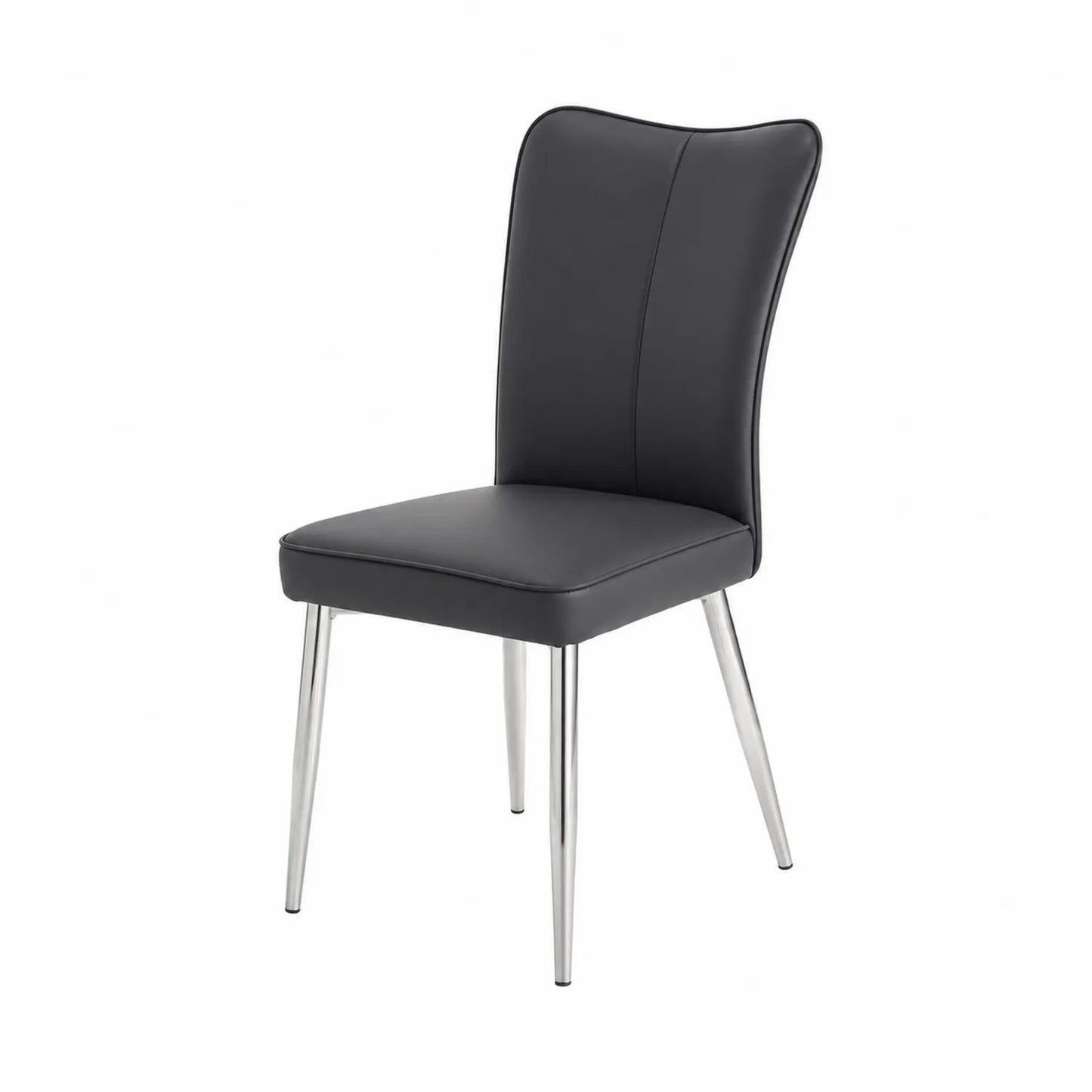 Chaise en similicuir noir avec pieds en acier inoxydable
