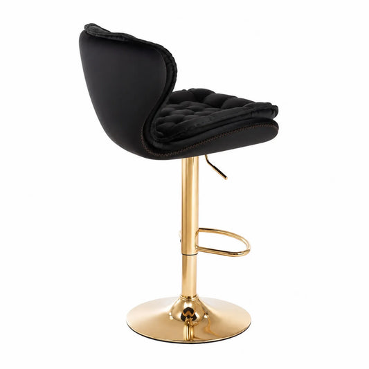 Tabouret de bar en cuir PU noir avec pied en acier doré