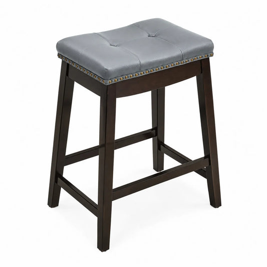 Tabouret de bar en bois avec assise en PU gris