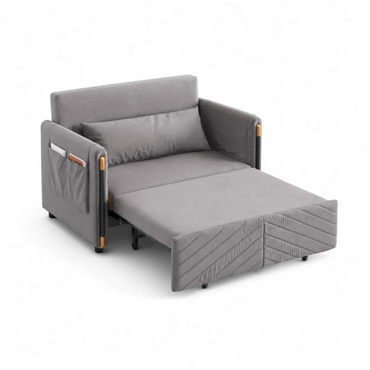Canapé-lit convertible en tissu gris avec rangement intégré