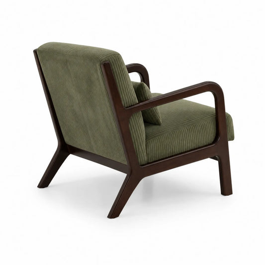 Fauteuil en bois avec revêtement en velours côtelé vert