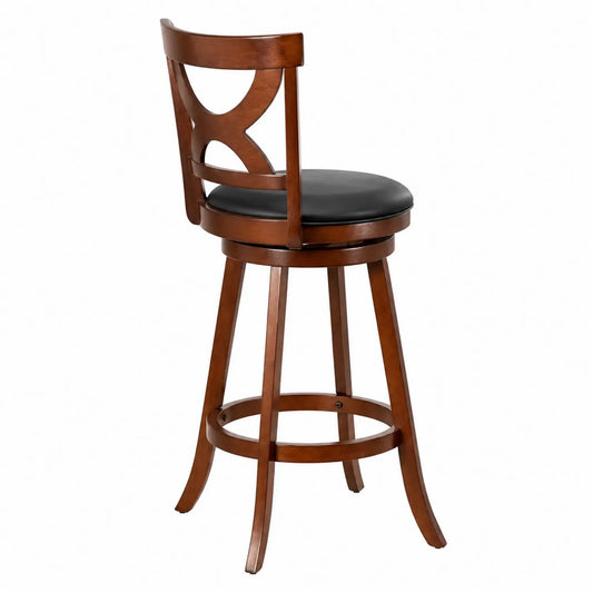 Tabouret de bar en bois avec siège en cuir synthétique noir