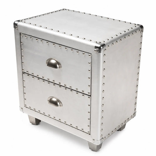 Table de chevet en aluminium avec 2 tiroirs rivetés