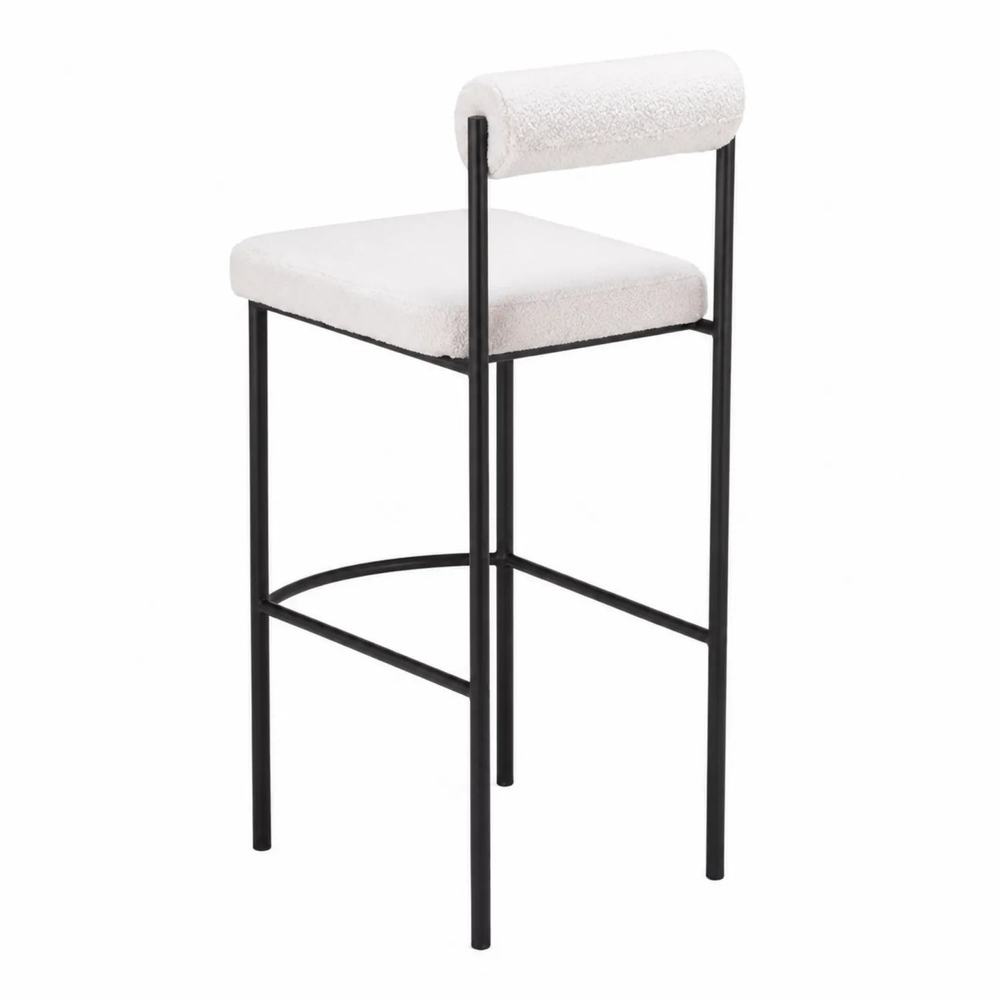 Tabouret de bar en tissu bouclé blanc et métal noir
