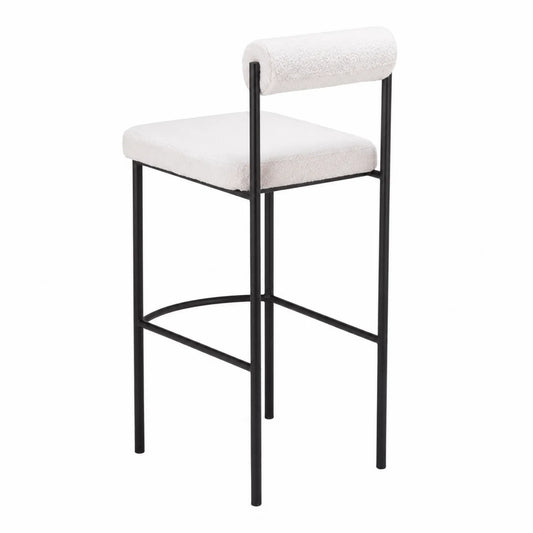 Tabouret de bar en tissu bouclé blanc et métal noir