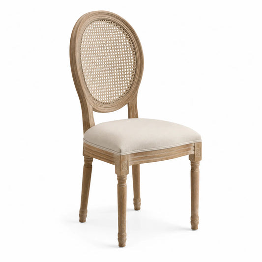 Chaise en bois de chêne et rotin beige