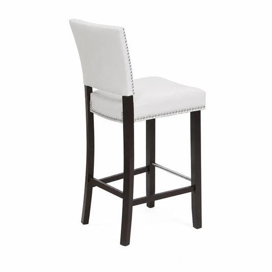 Tabouret de bar en bois avec dossier en cuir synthétique blanc