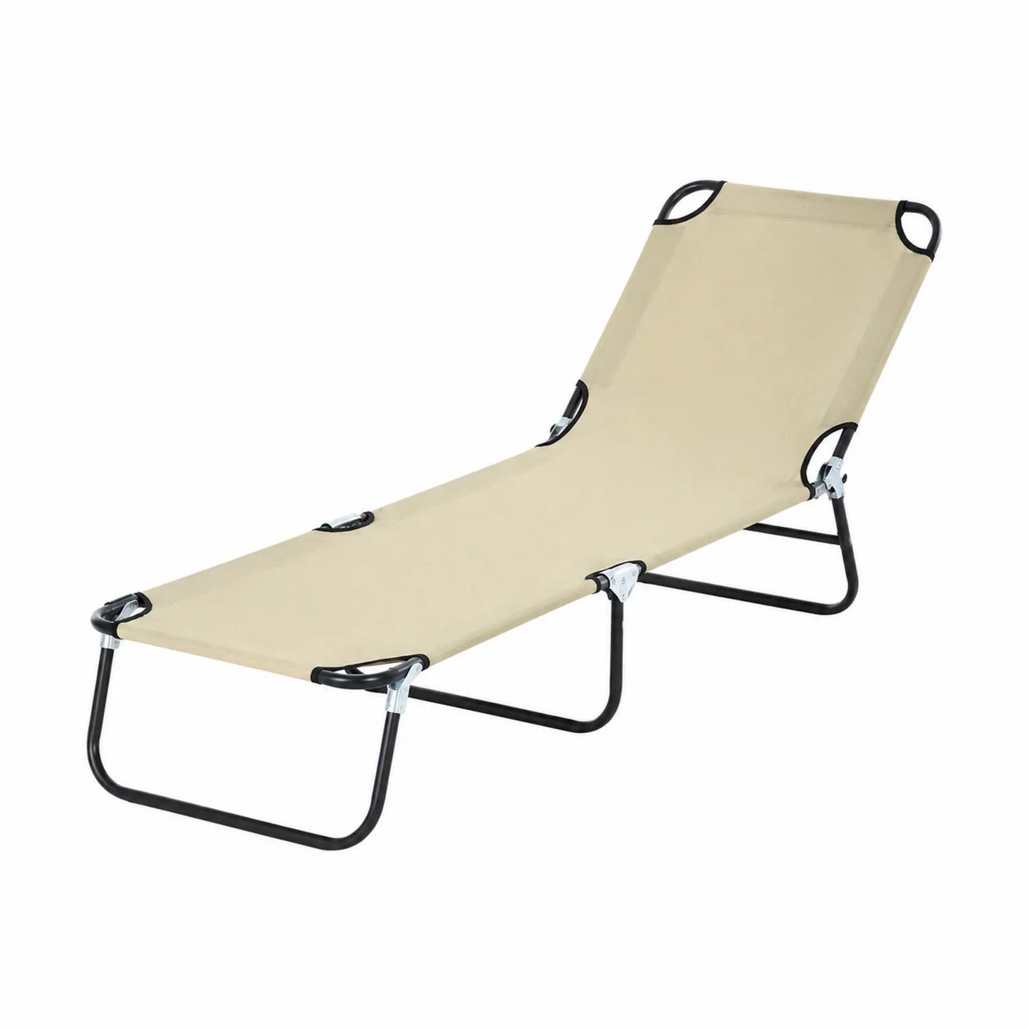 Chaise longue pliante en acier et tissu polyester beige