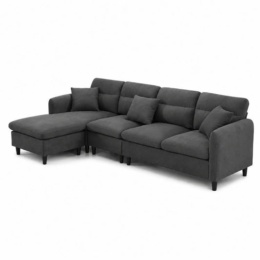 Canapé d'angle en tissu gris foncé avec méridienne 280x160 cm