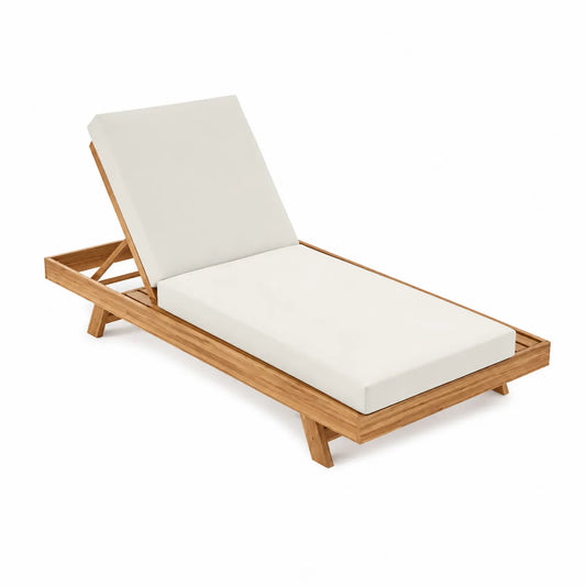 Chaise longue en bois avec coussin crème