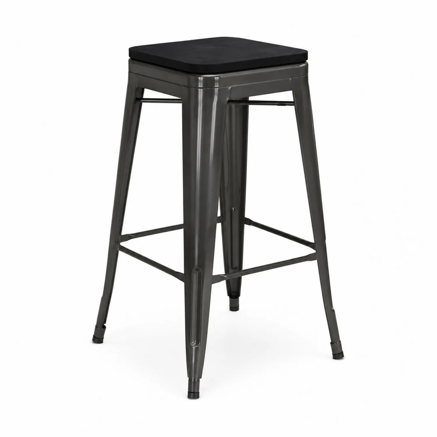 Tabouret de Bar en Métal avec Assise Bois Noir 76 cm
