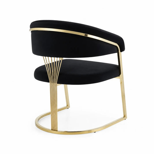 Chaise en velours noir avec structure en métal doré